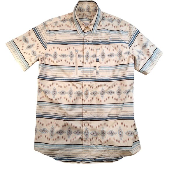 NWOT Ariat Men's Cream/ Blue Southwest Print VentTek Classic Fit Button-Down Sho - Picture 2 of 8
